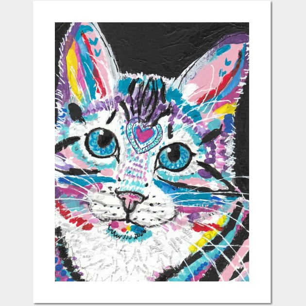 cute Colorful Pop art cat face Wall Art by SamsArtworks